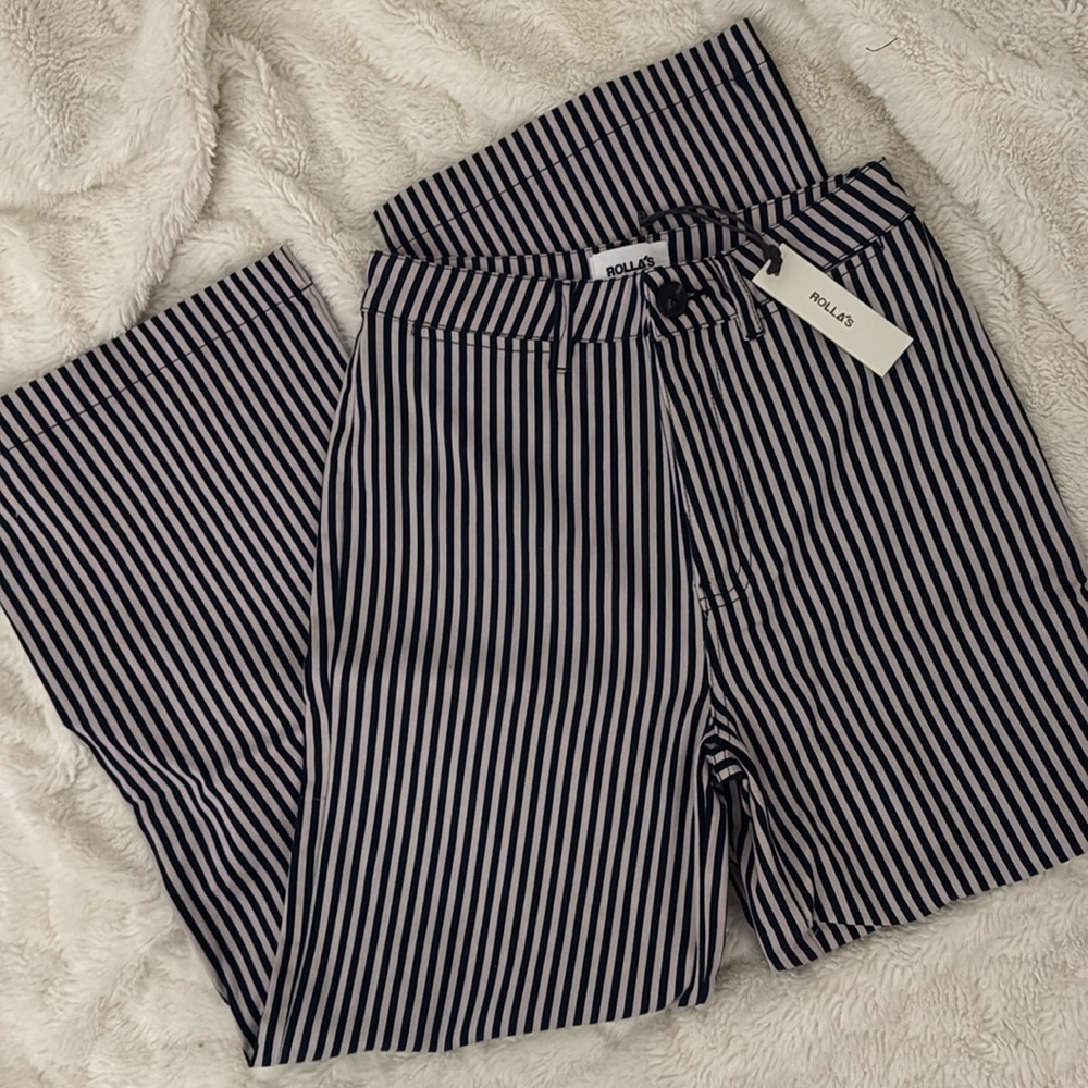 ROLLA'S Navy and White Striped Wide Leg Jeans